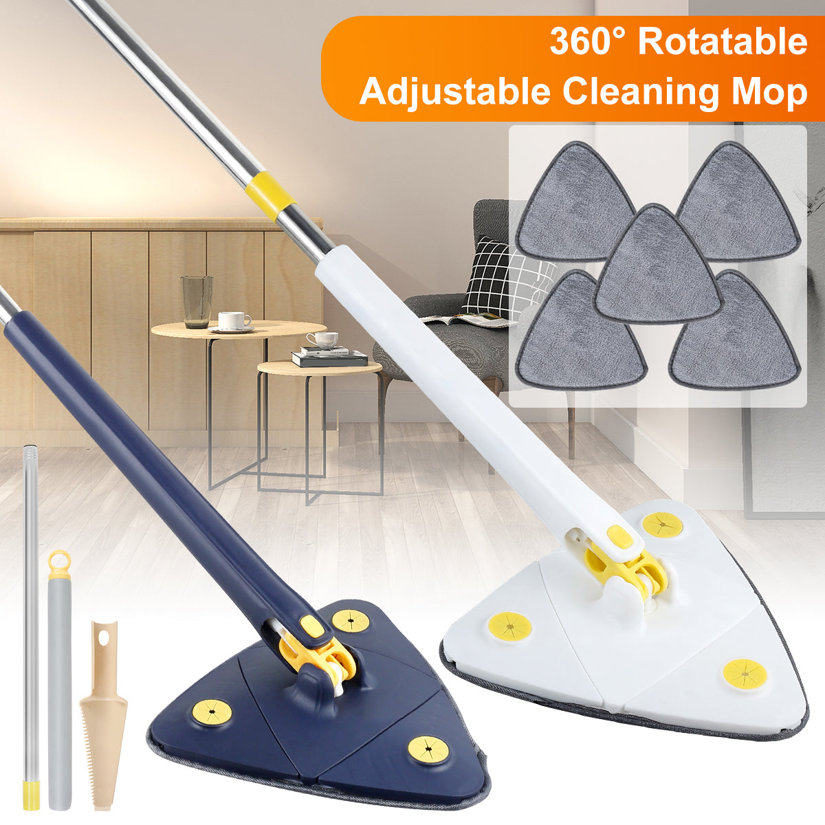 Triangle Mop 360° Rotatable Spin Cleaning Mop Squeeze Wet and Dry Use Water Absorption Home Floor Tools